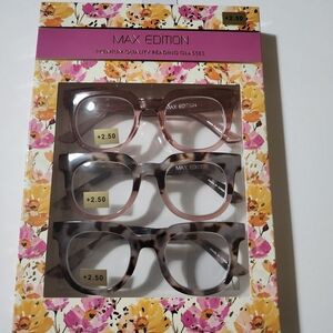 Max Edition Ladies 3-Pack +2.50 Reading Glasses in Pink and Tortoiseshell